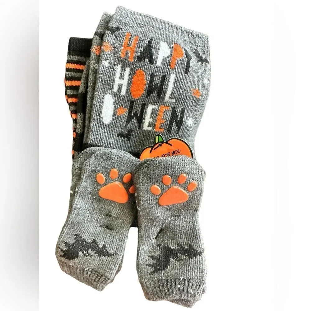 NWT Women’s 4 Pair Halloween Socks - Orange/Black - Dog Paw Socks